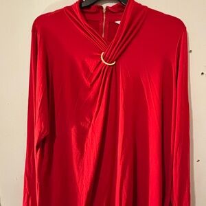 Liz Claiborne Vibrant Red Top with Gold Accent